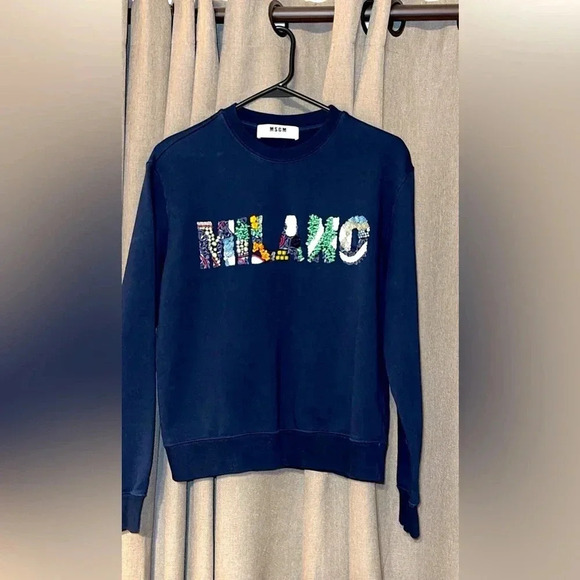 MSGM Milano Beads Authentic Designer Luxury Navy Blue Embellished Sweatshirt SM - Picture 11 of 13